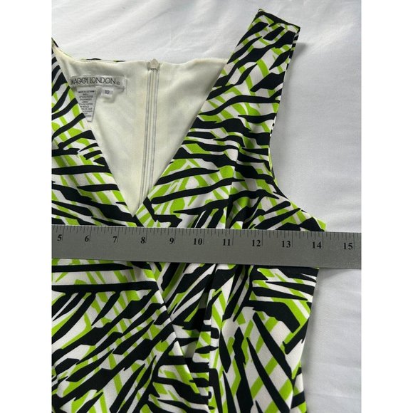 Maggy London Womens Black Green Sleeveless Plunging Wrap Midi Dress Size 10 - Picture 10 of 10